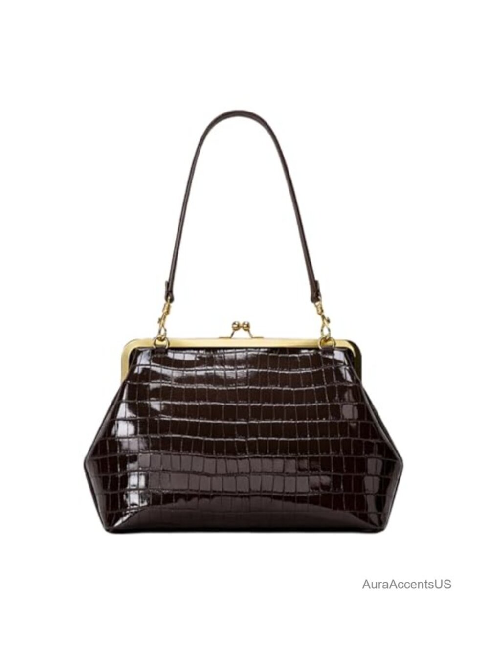 Women's PU Leather Kiss Lock Bag Tote Shoulder Handbag Medium Top Handle Clutch